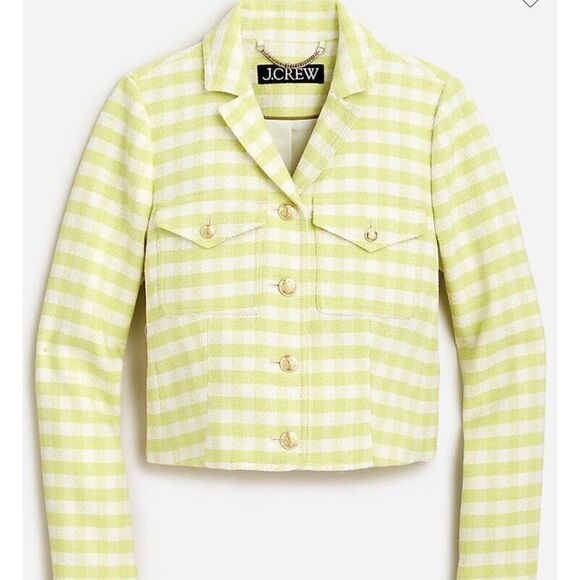 New J.Crew Collared Lady Jacket Blazer Gingham Terry Tweed Stripe Gold Button 18 - Picture 1 of 11